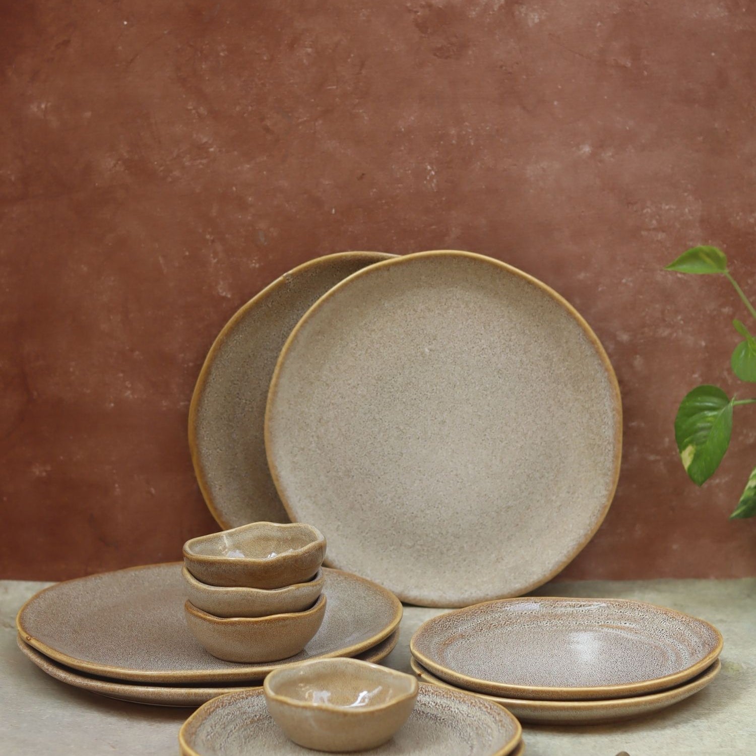 Handmade Set of 12 -  Beige Artisanal Dinner Set