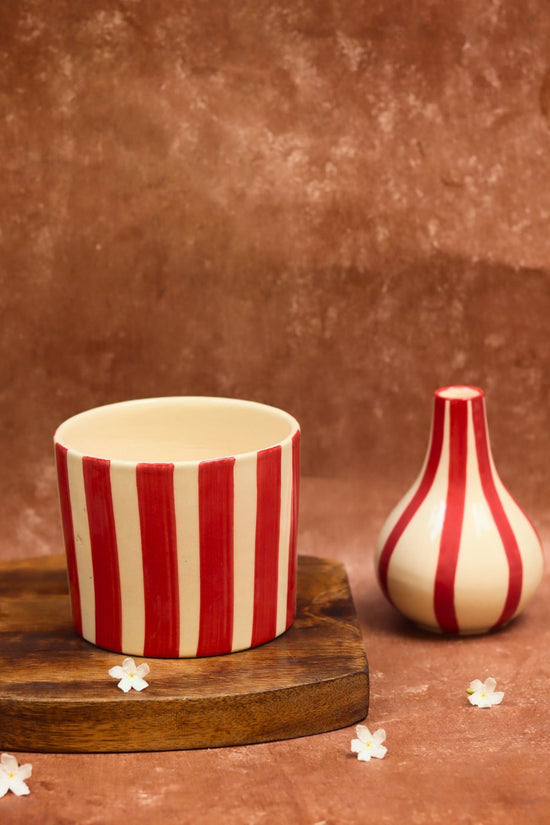handmade Red striped Planter & Vase Combo
