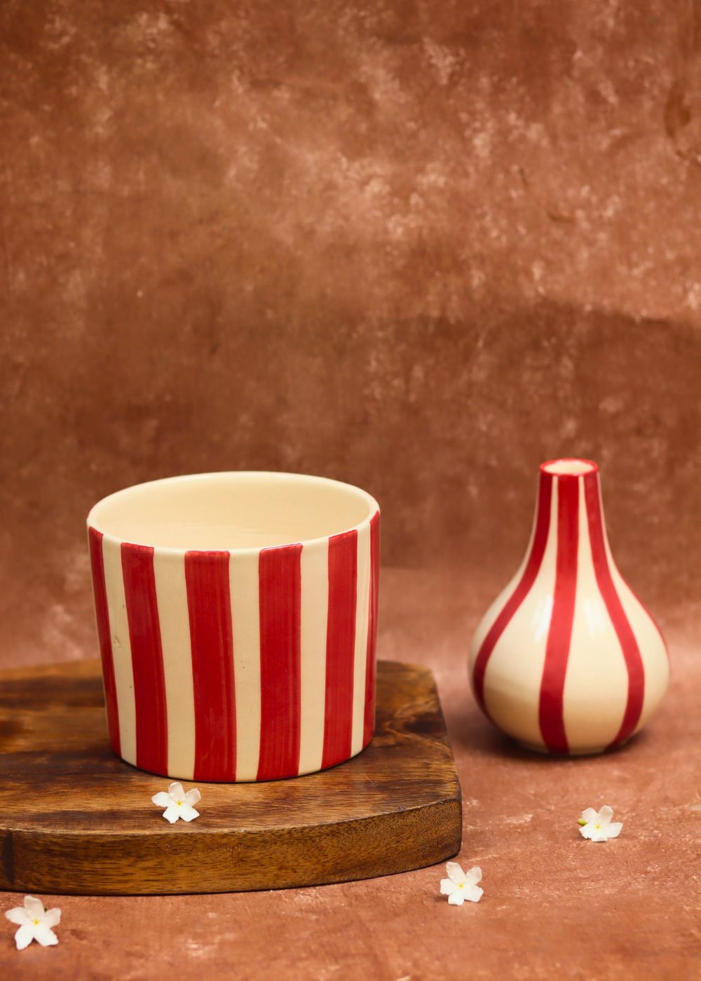 handmade Red striped Planter & Vase Combo