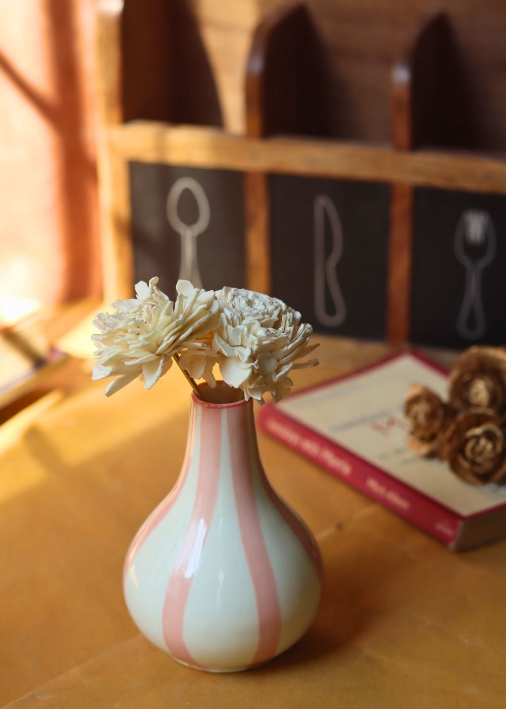Striped Vase - Pink handmade in India