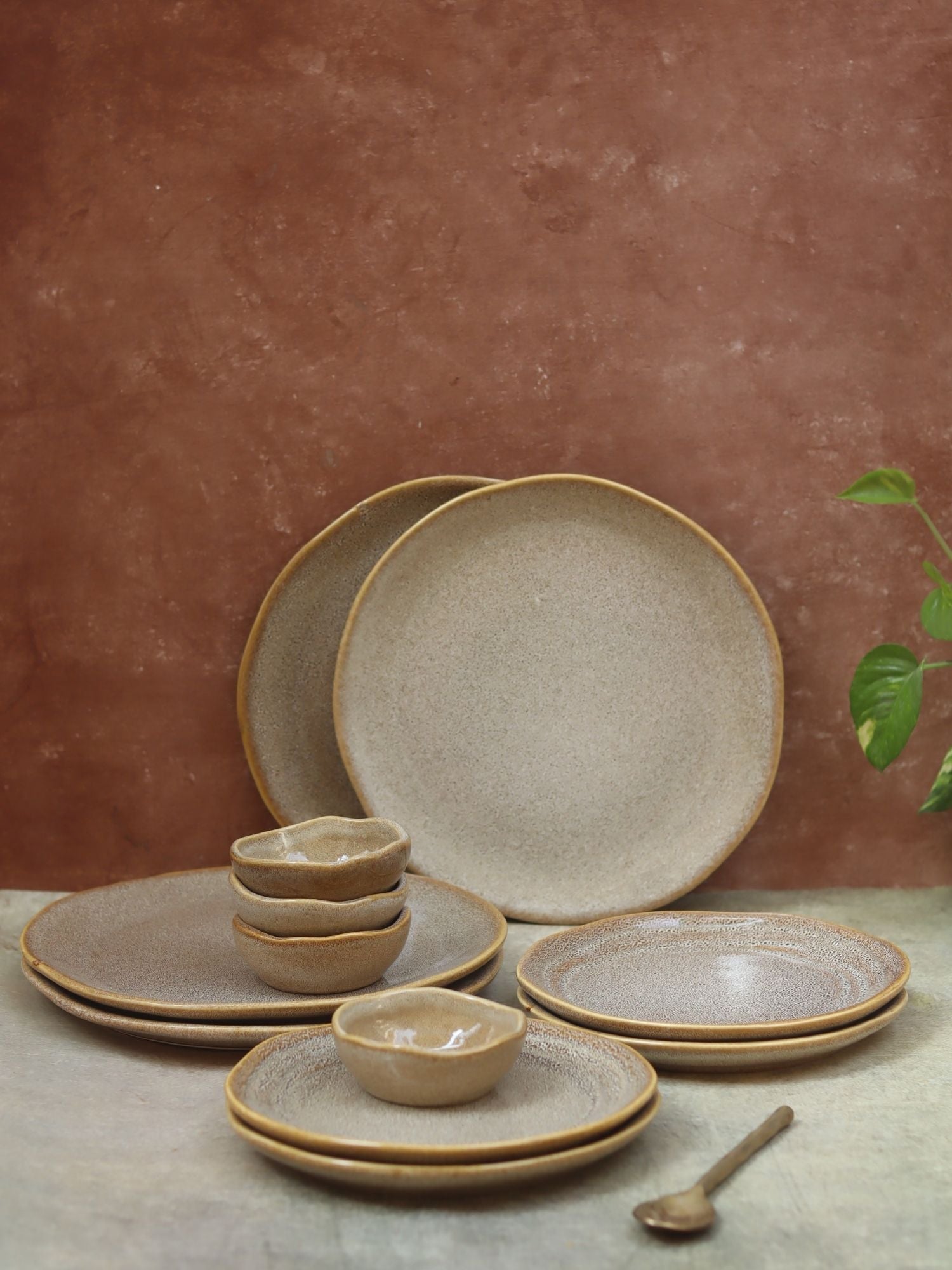 handmade Set of 12 -  Beige Artisanal Dinner Set