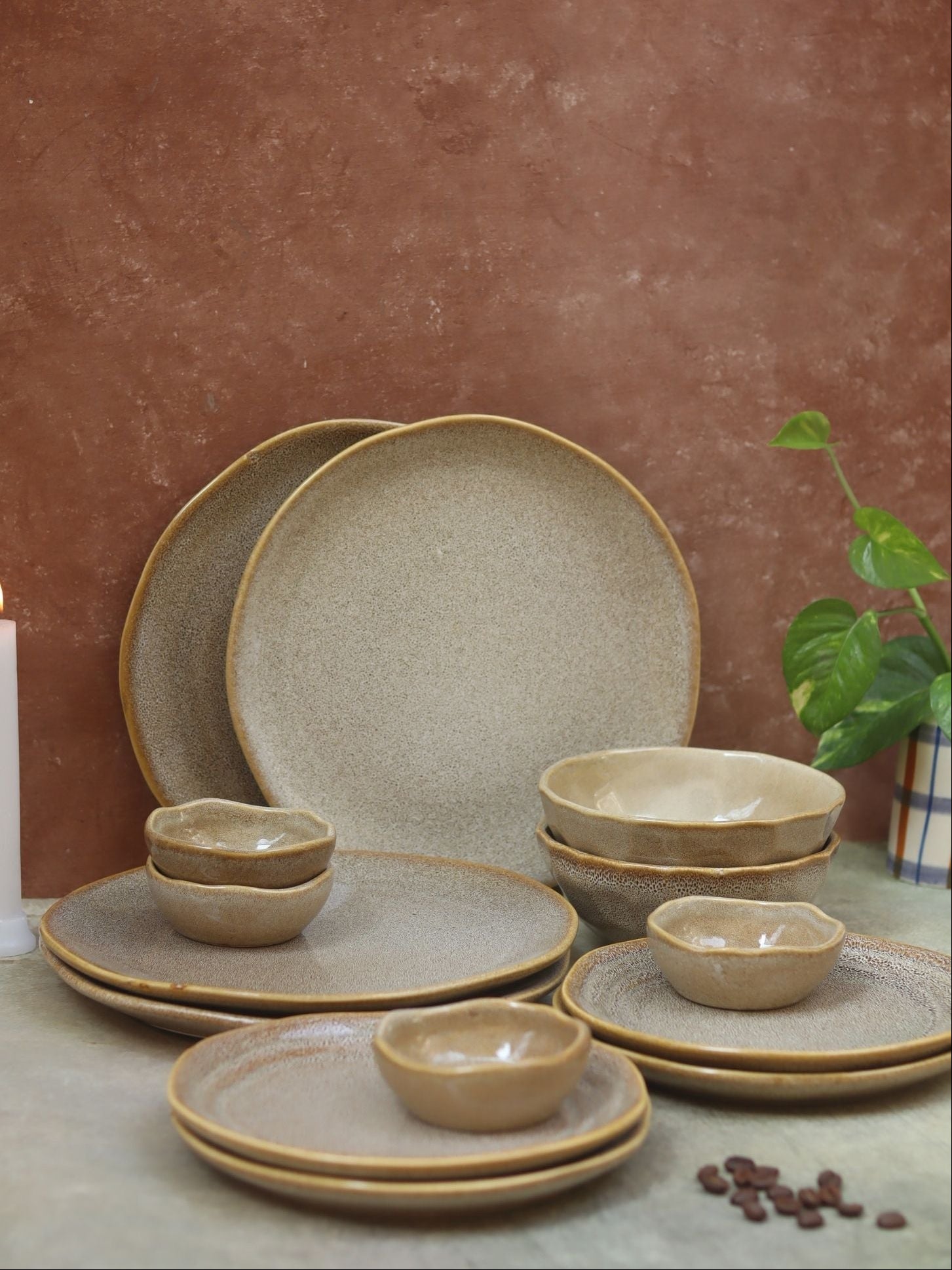 Set of 12 -  Beige Artisanal Dinner Set made by ceramic
