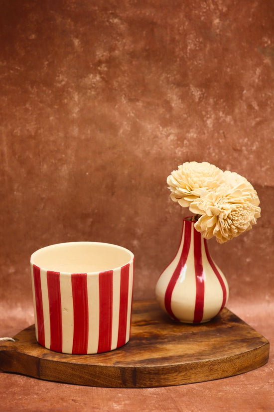 Red striped Planter & Vase Combo made by ceramic