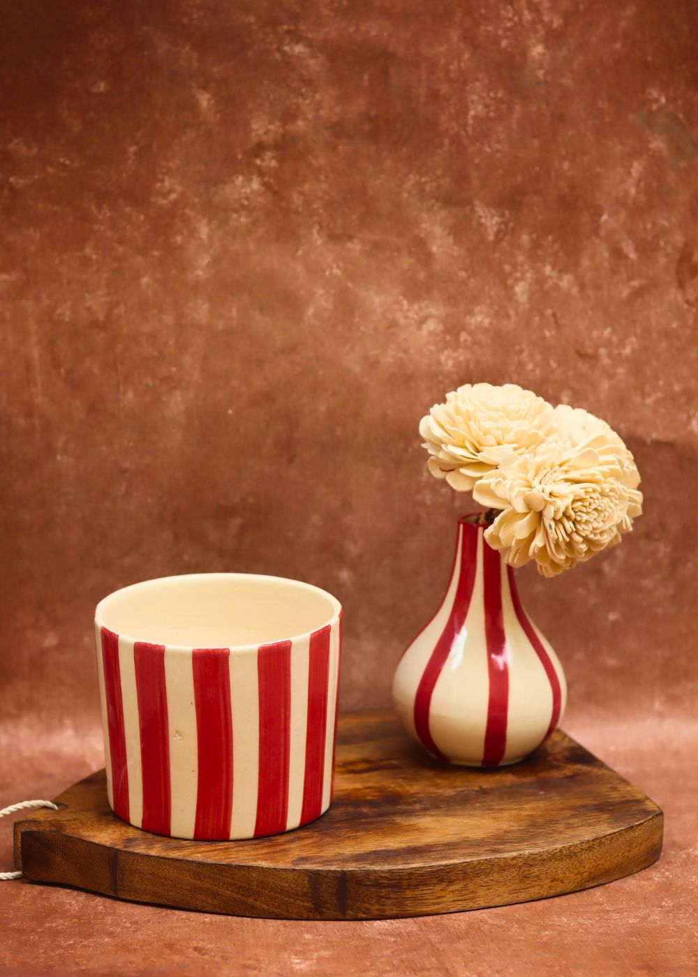 Red striped Planter & Vase Combo made by ceramic