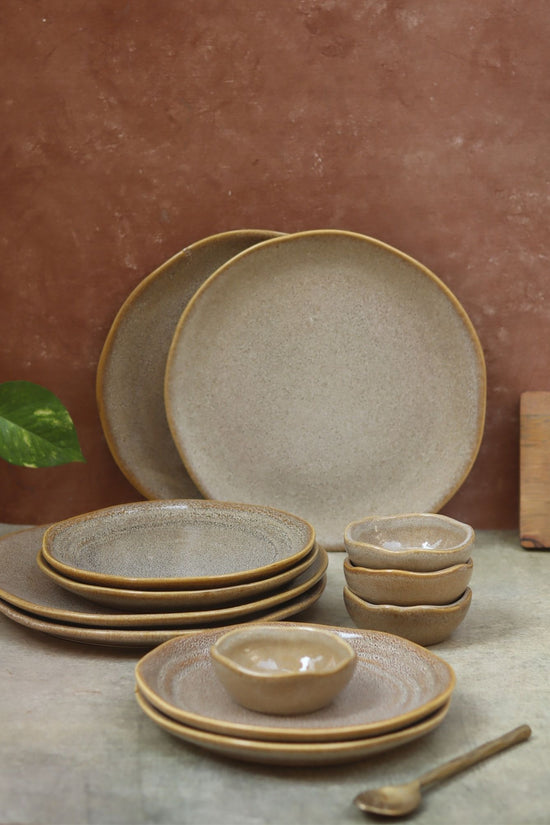 Set of 12 -  Beige Artisanal Dinner Set handmade in india