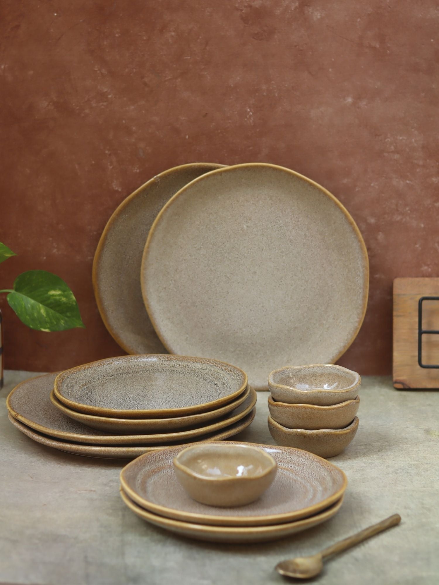 Set of 12 -  Beige Artisanal Dinner Set handmade in india