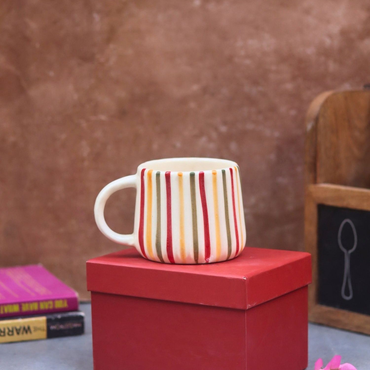 Handmade Rainbow Striped Mug in a Gift Box
