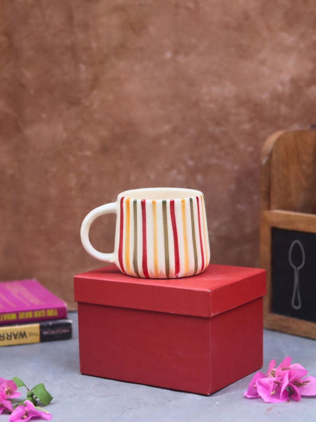 Handmade Rainbow Striped Mug in a Gift Box