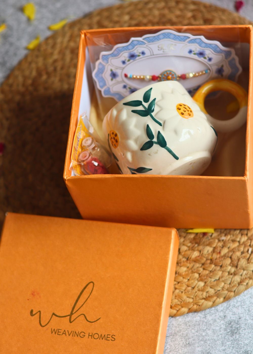 daisy mug rakhi with premium gift hamper