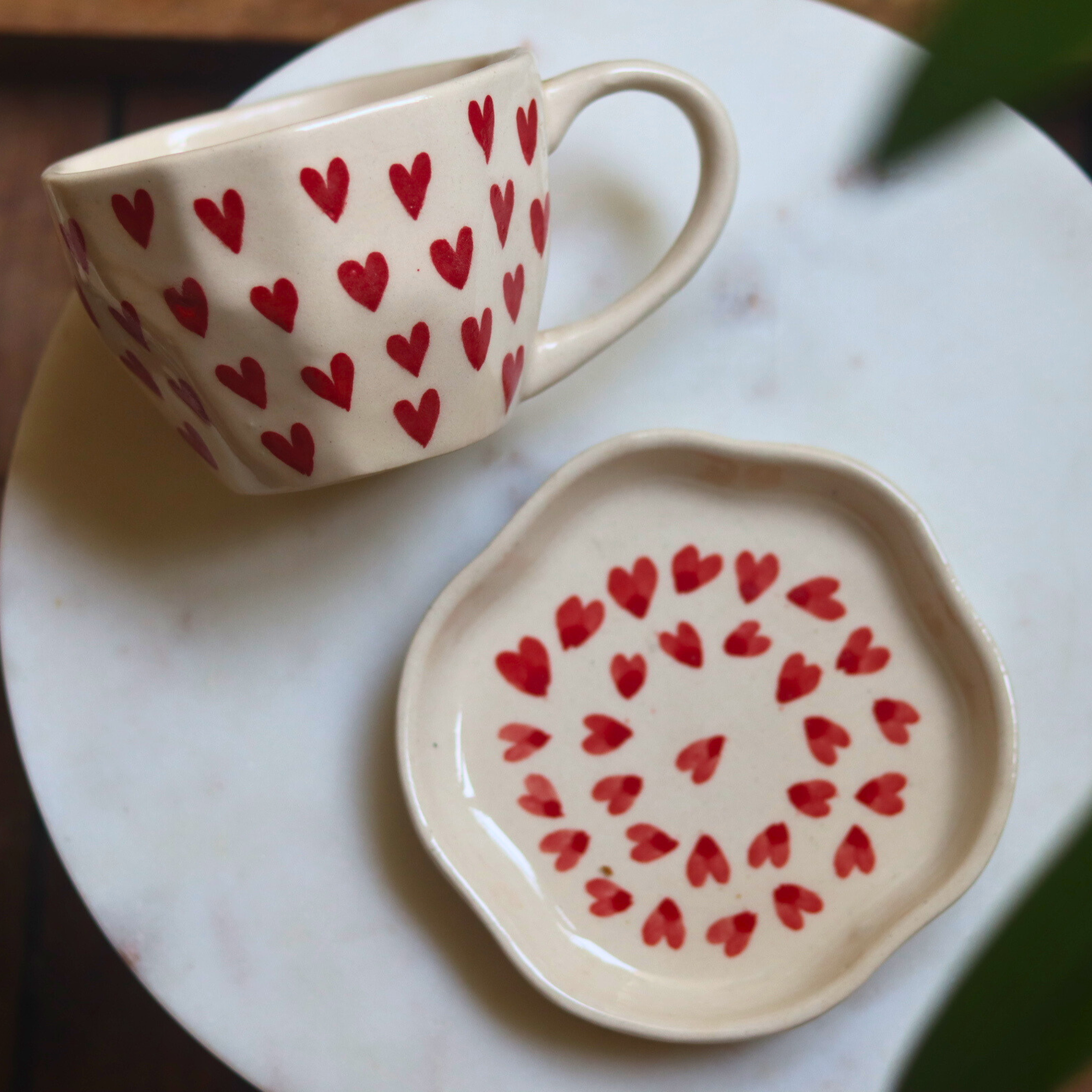 Heart Mug & All Heart Dessert Plate handmade in india