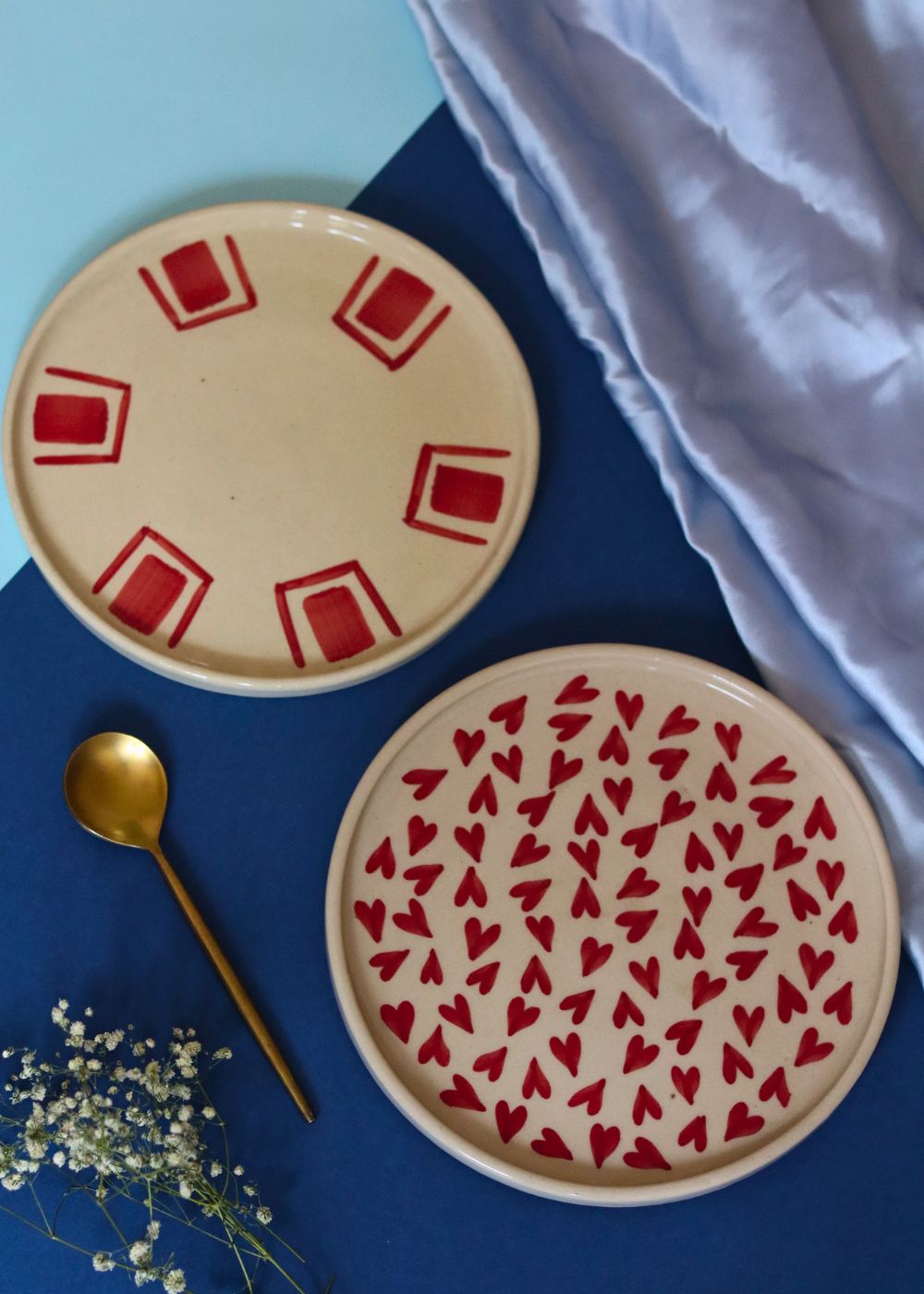 Set of 2 - Red Brick & All Heart Platter made by ceramic