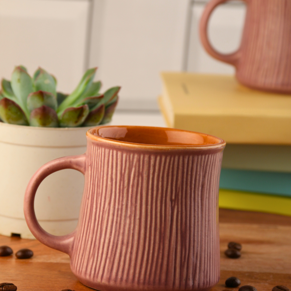 Lavender itching coffee mug on wooden 