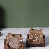 handmade wooden cat & owl coaster 