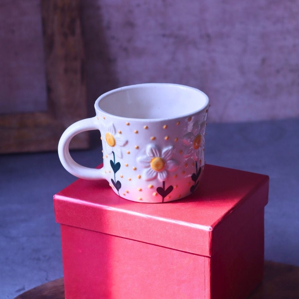 Handmade White Daisy Mug in a Gift Box