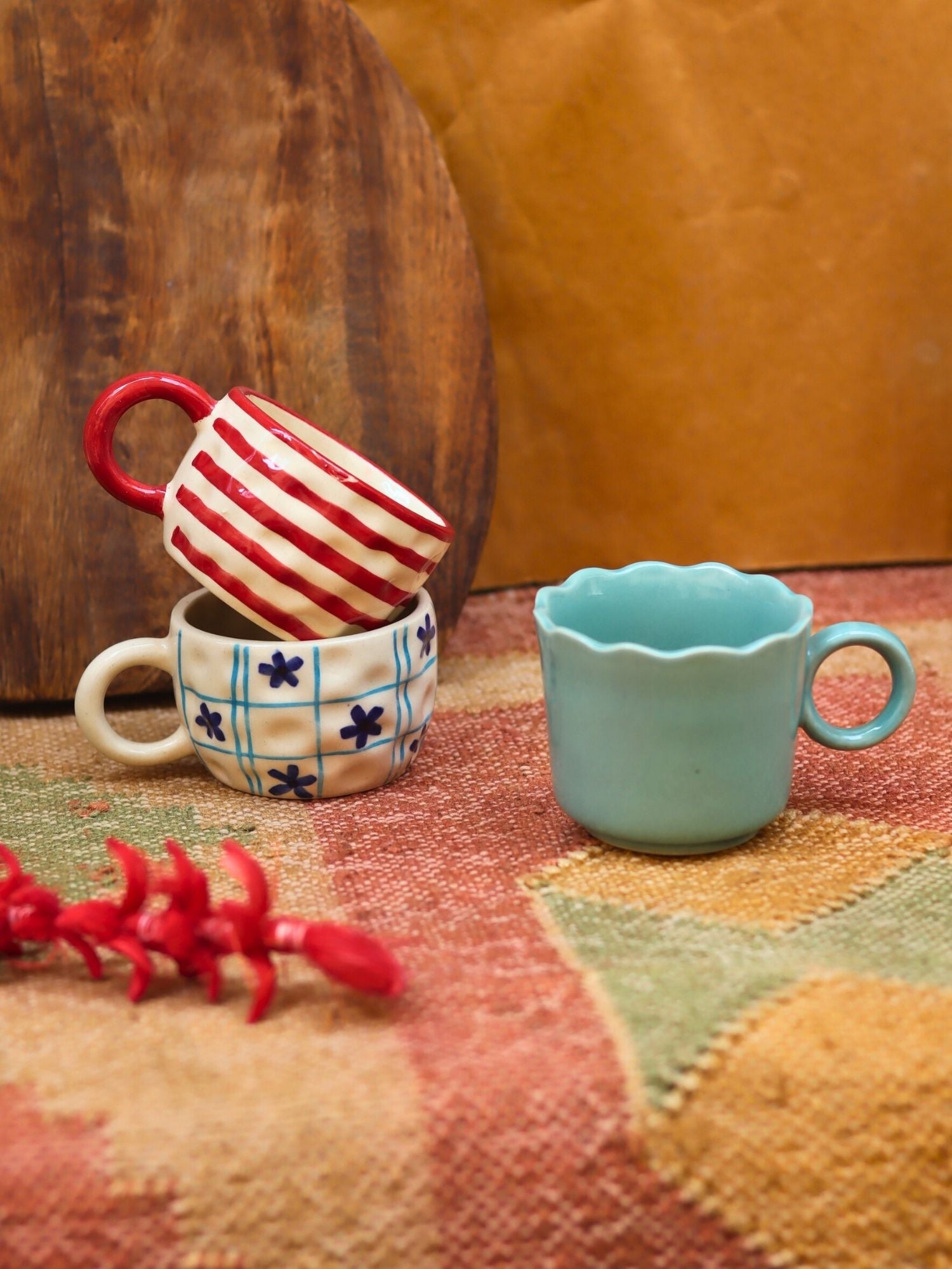 Set of 3 - Double Delight Mugs combo handmade in India