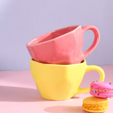 handmade salmon pink & sunshine yellow mugs set of two combo