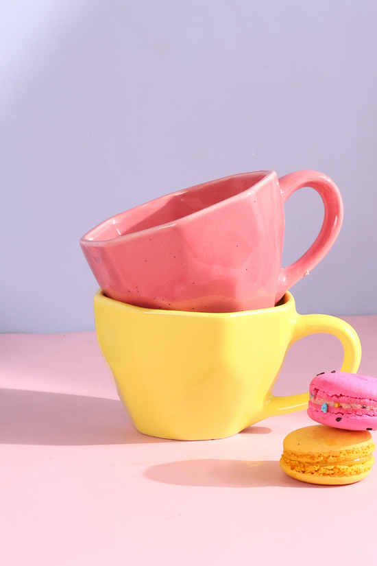 handmade salmon pink & sunshine yellow mugs set of two combo