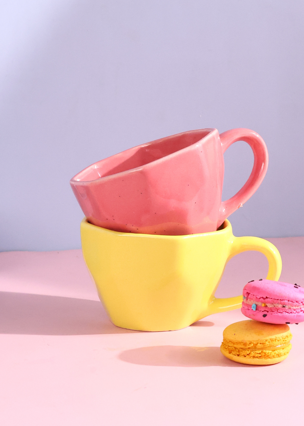 handmade salmon pink & sunshine yellow mugs set of two combo