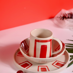 Red breakfast set bowl, mug, & platter