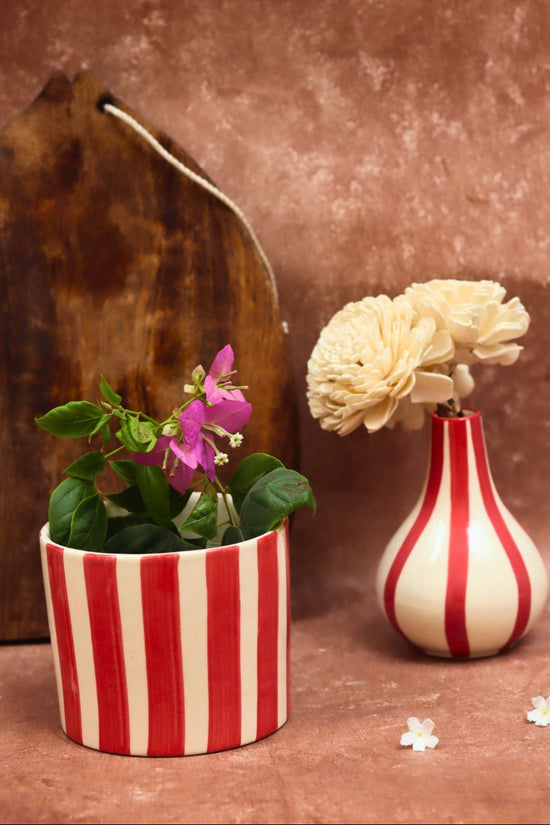 Red striped Planter & Vase Combo handmade in India