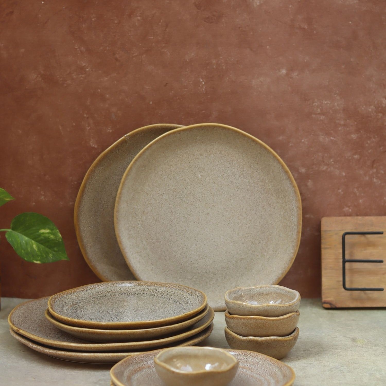 Set of 12 -  Beige Artisanal Dinner Set with premium quality material