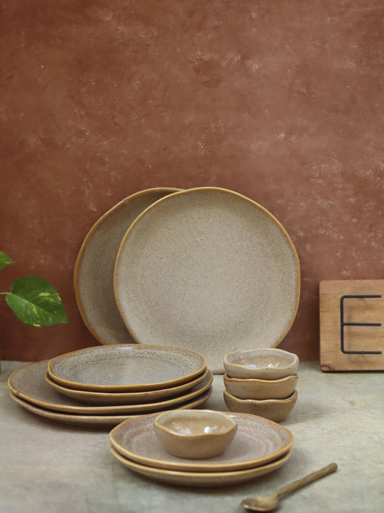 Set of 12 -  Beige Artisanal Dinner Set with premium quality material