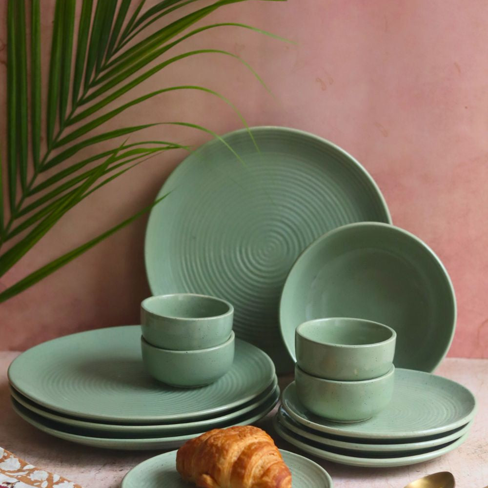 Set of 14 -  Sage Green Dinner set made by ceramic