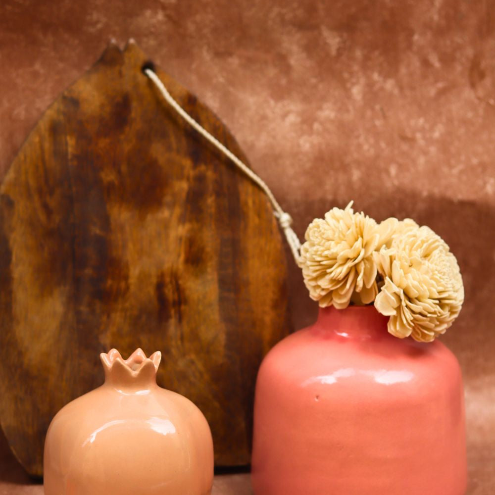 handmade Peach Anar & Pink Round vase combo