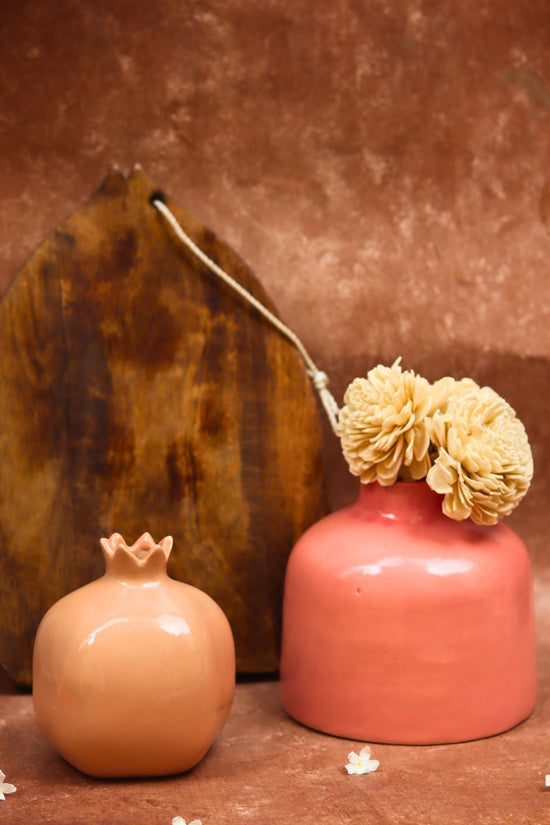 handmade Peach Anar & Pink Round vase combo