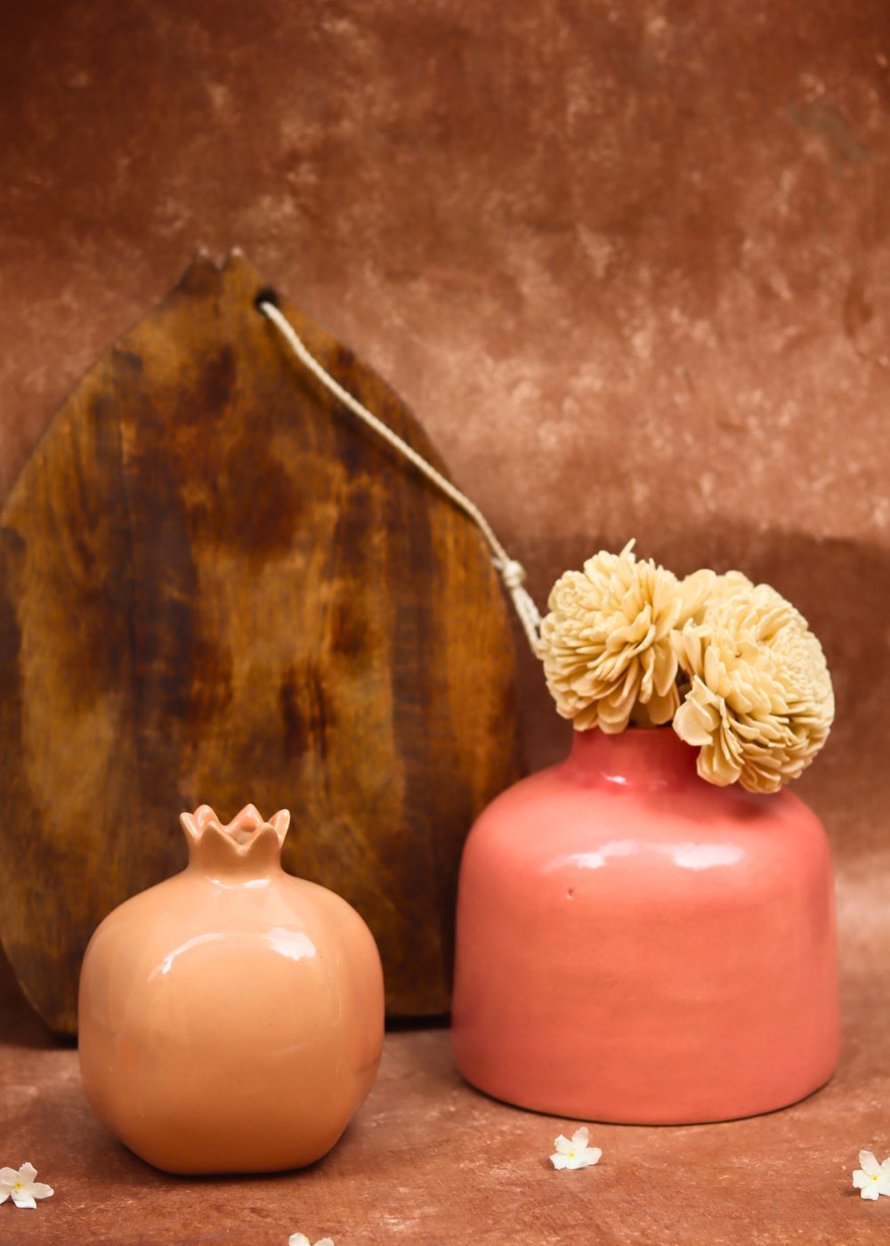 handmade Peach Anar & Pink Round vase combo