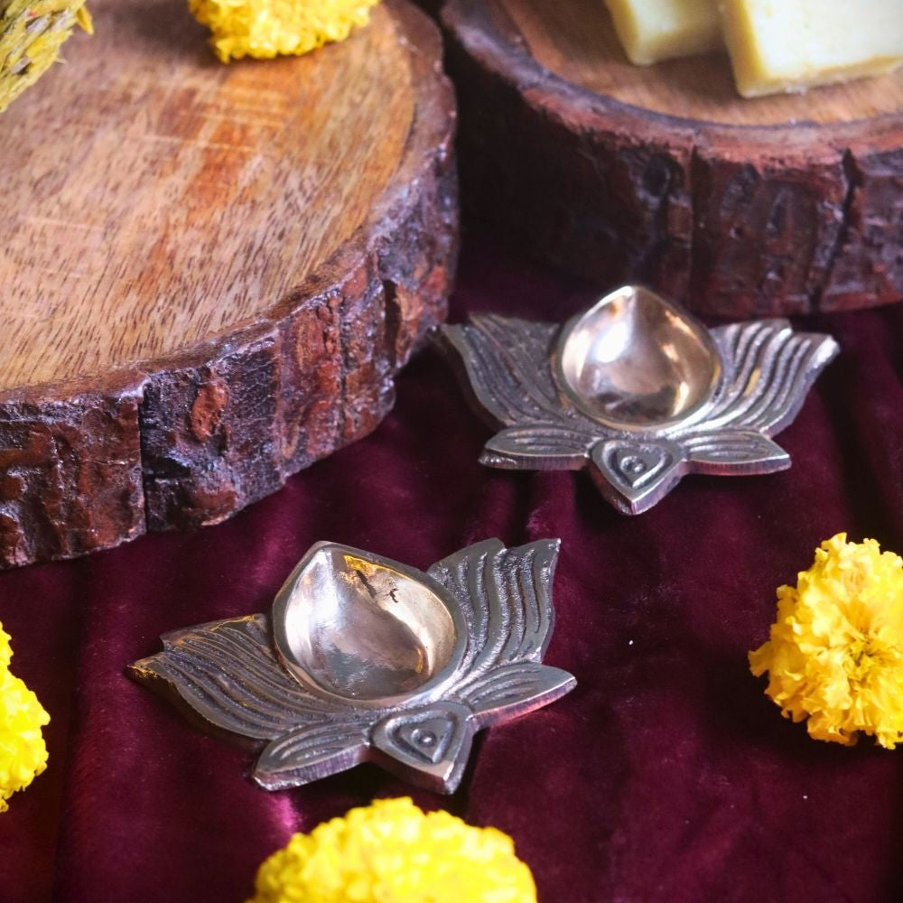 Brass Lotus Diya handmade in india