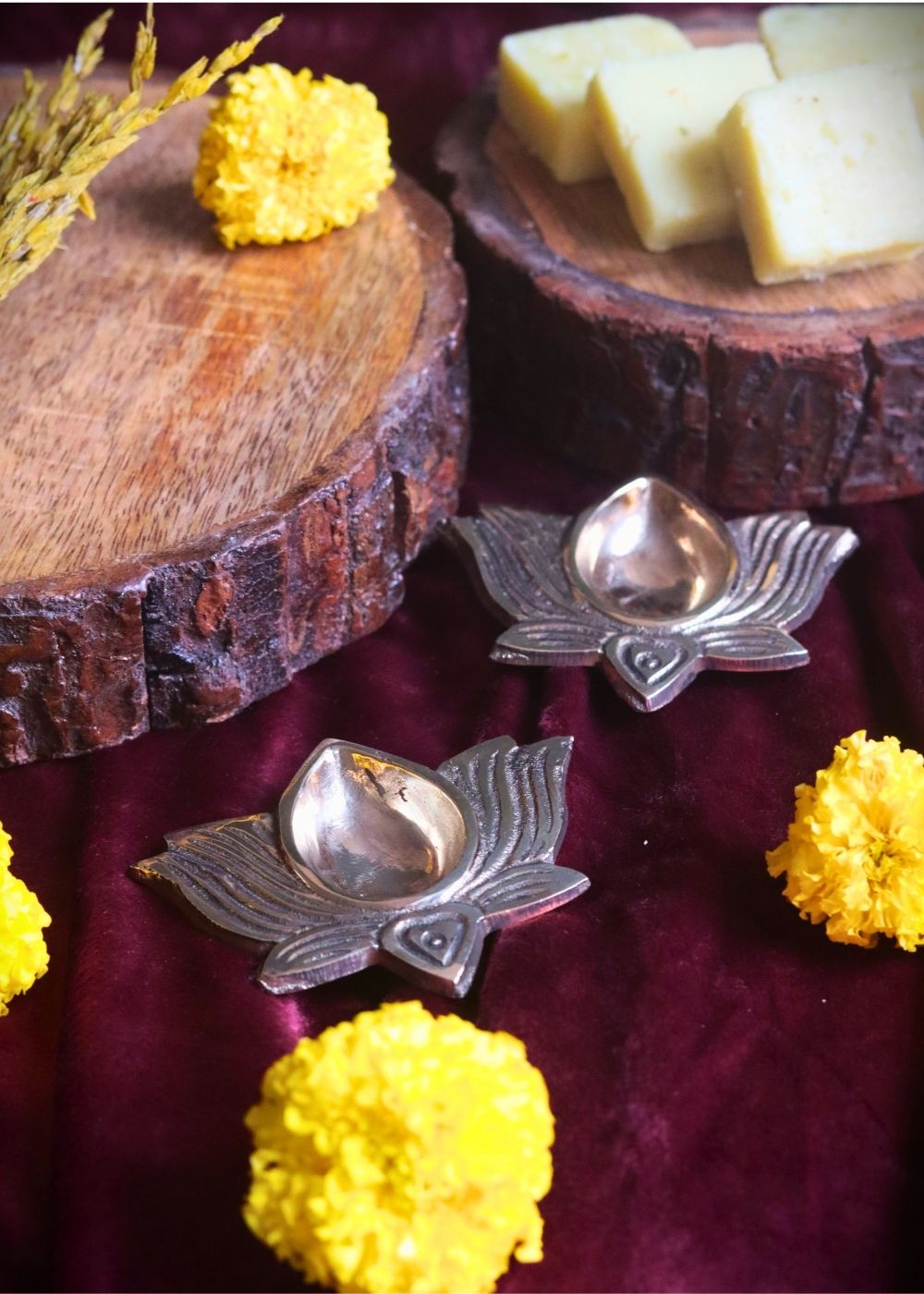 Brass Lotus Diya handmade in india