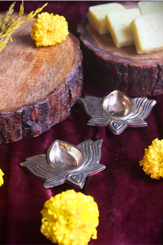 Brass Lotus Diya handmade in india