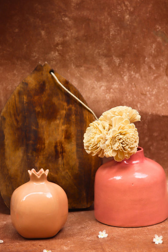 Peach Anar & Pink Round vase combo made by ceramic