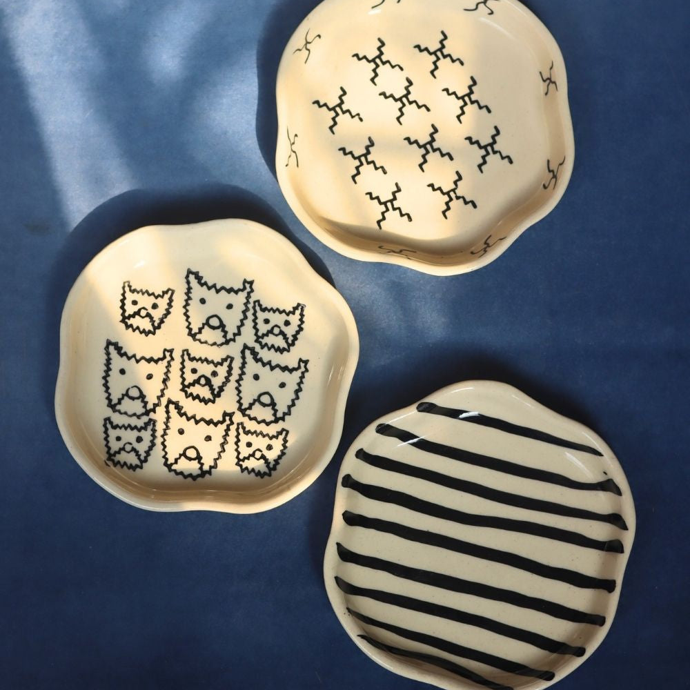 handmade Set of 3 - Heart & Lined Dessert plate