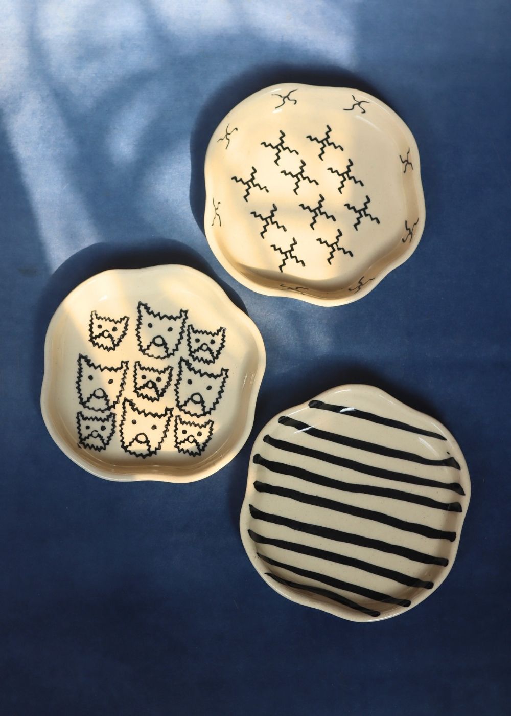 handmade Set of 3 - Heart & Lined Dessert plate