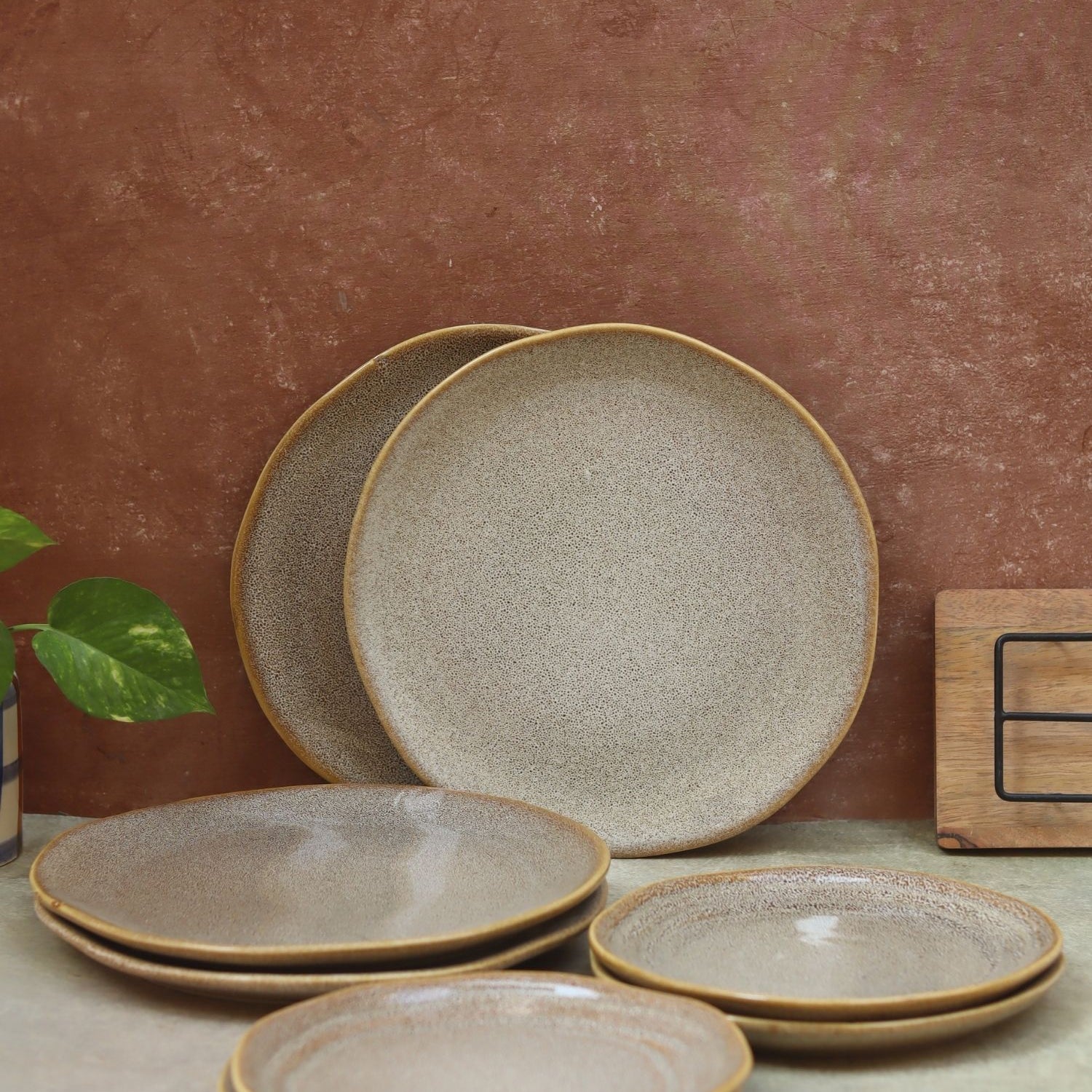 handmade Set of 8 -  Beige Artisanal Dinner Set