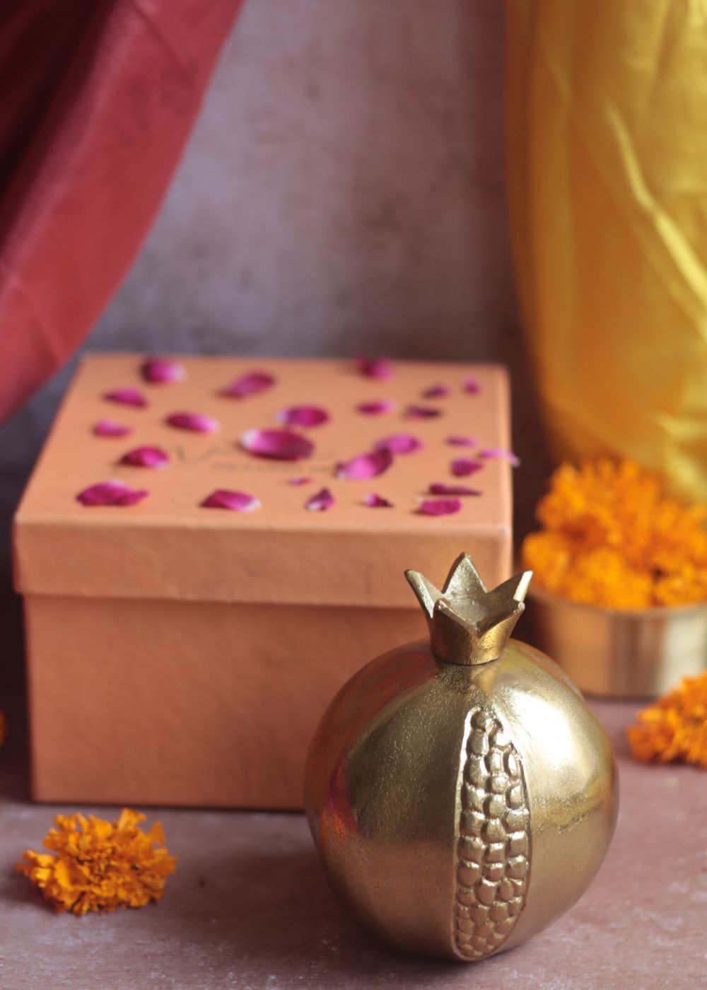 Gold Pomegranate Diwali Gift Box made by metal