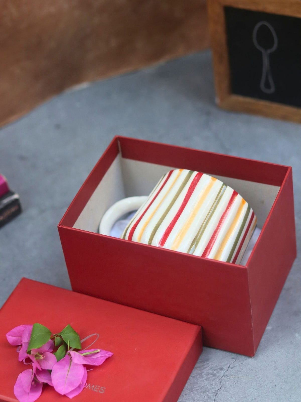 Rainbow Striped Mug in a Gift Box handmade in India