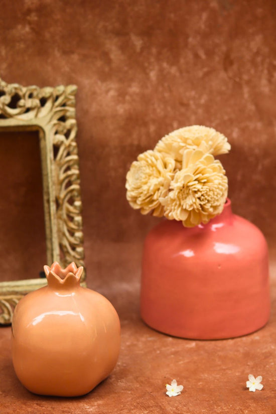 Peach Anar & Pink Round vase combo with premium quality material