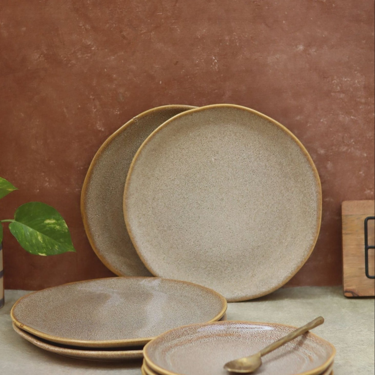 Set of 8 -  Beige Artisanal Dinner Set made by ceramic