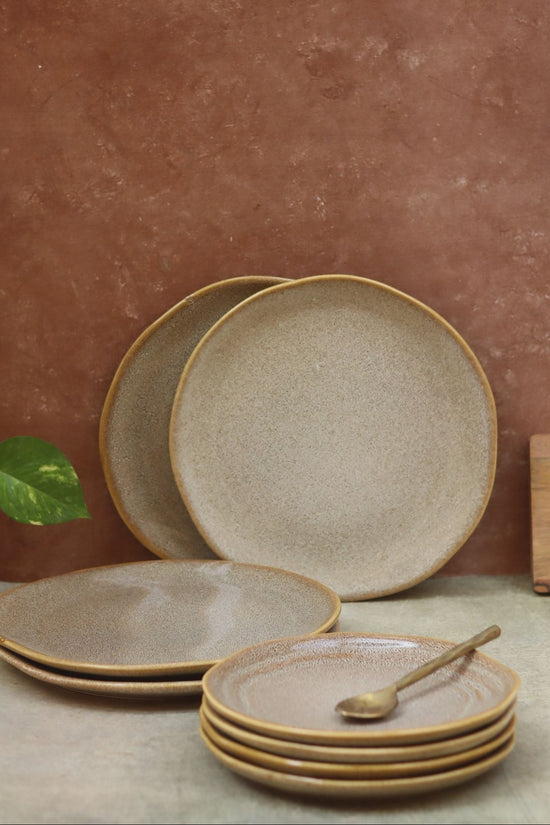 Set of 8 -  Beige Artisanal Dinner Set made by ceramic