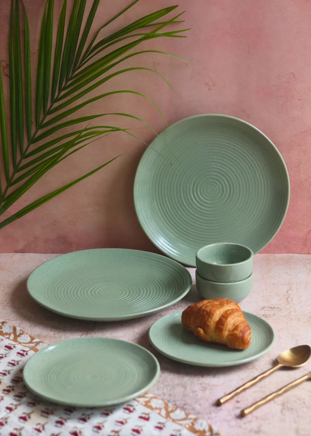 Set of 6 - Sage Green Dinner set made by ceramic