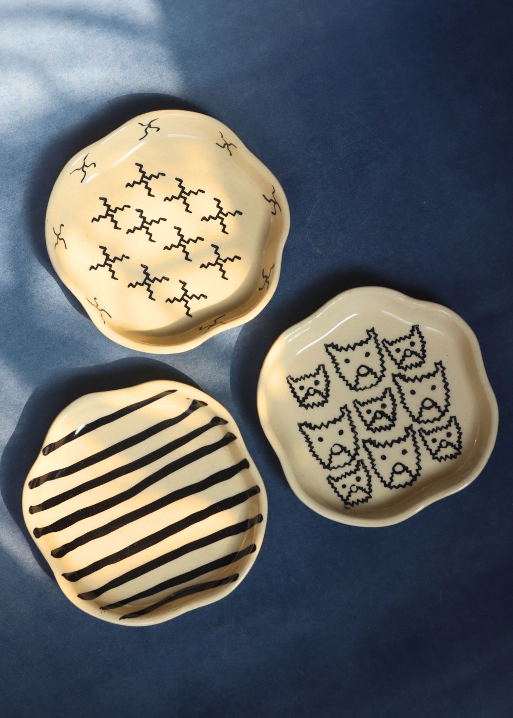 Set of 3 - Heart & Lined Dessert plate made by ceramic