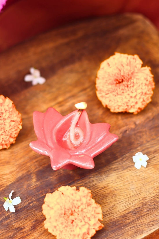 Set of 4 - Red Lotus Diya handmade in India