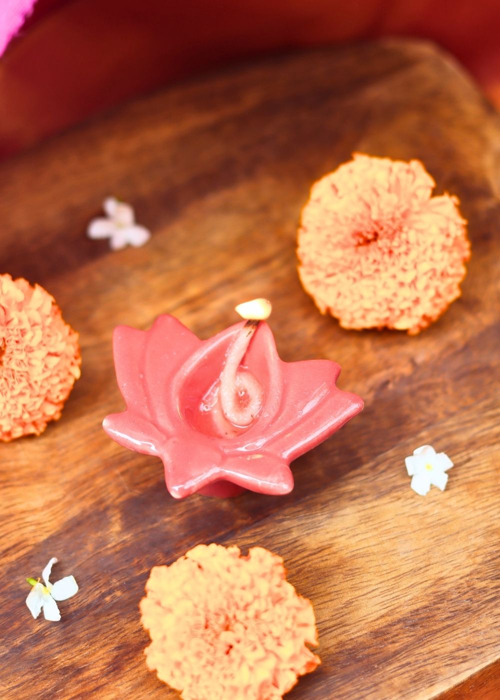 Set of 4 - Red Lotus Diya handmade in India