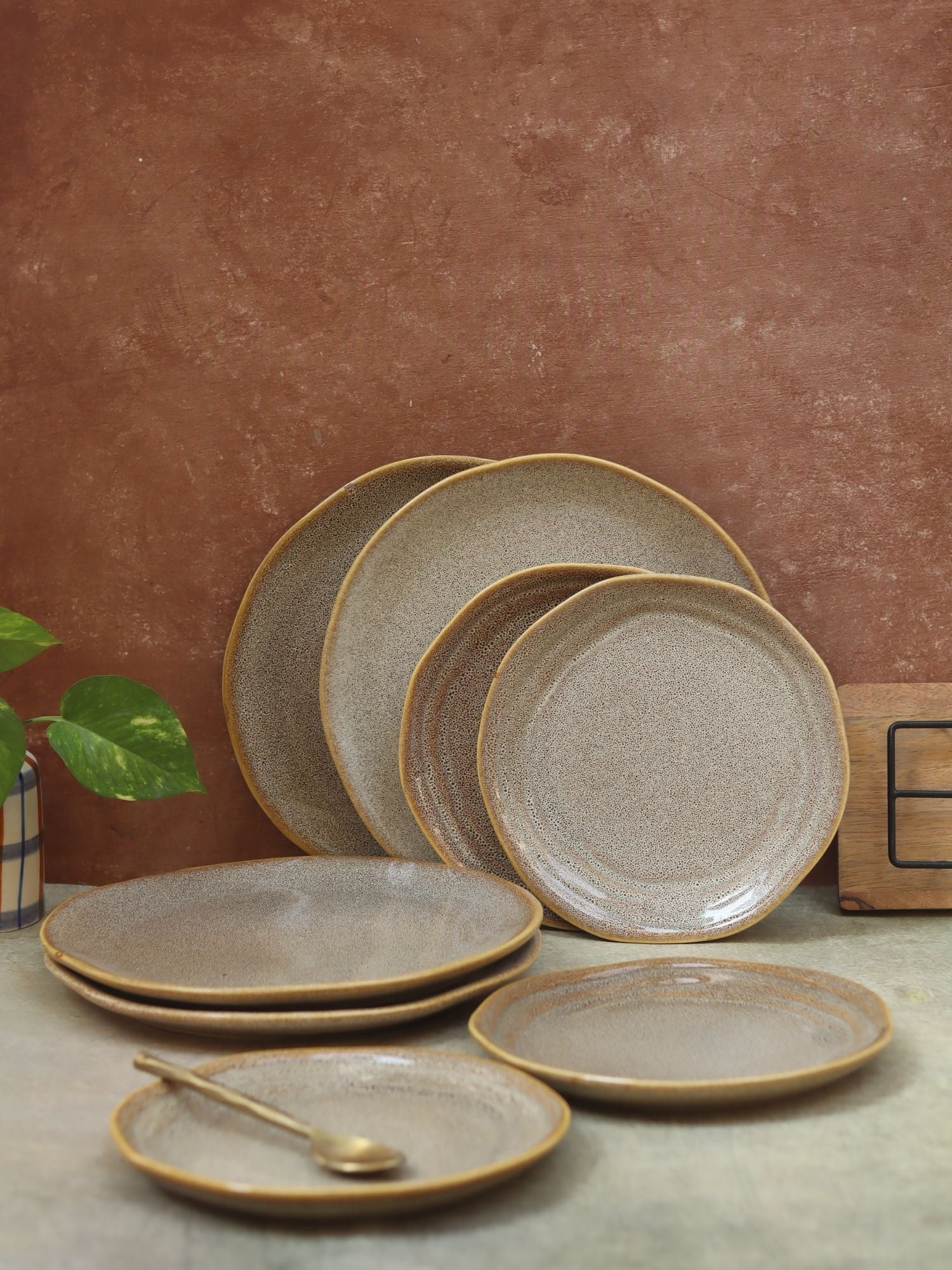 Set of 8 -  Beige Artisanal Dinner Set with premium quality material