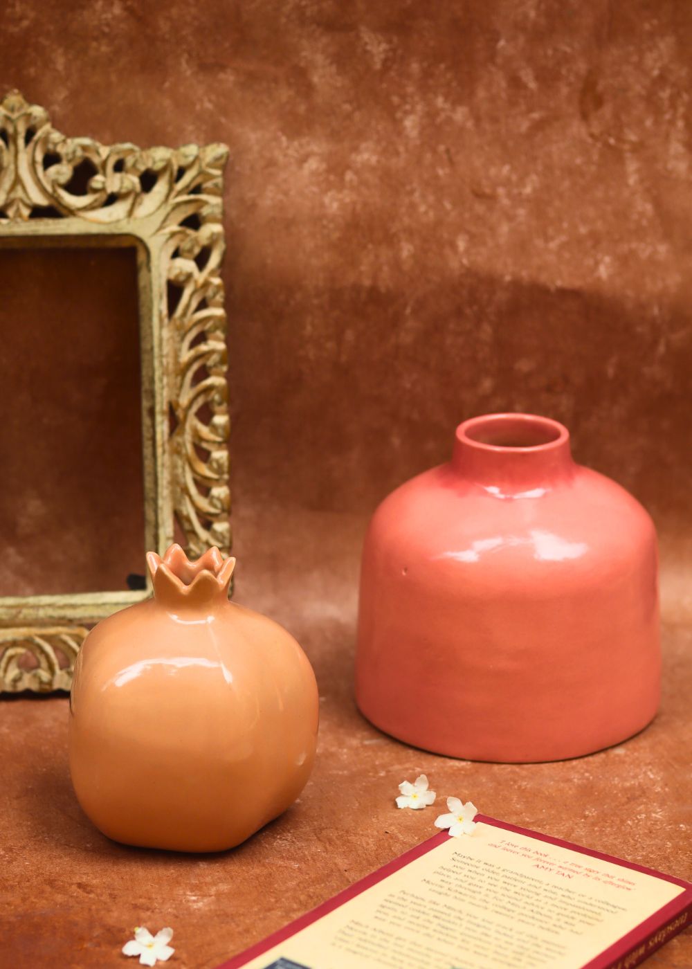 Peach Anar & Pink Round vase combo handmade in India