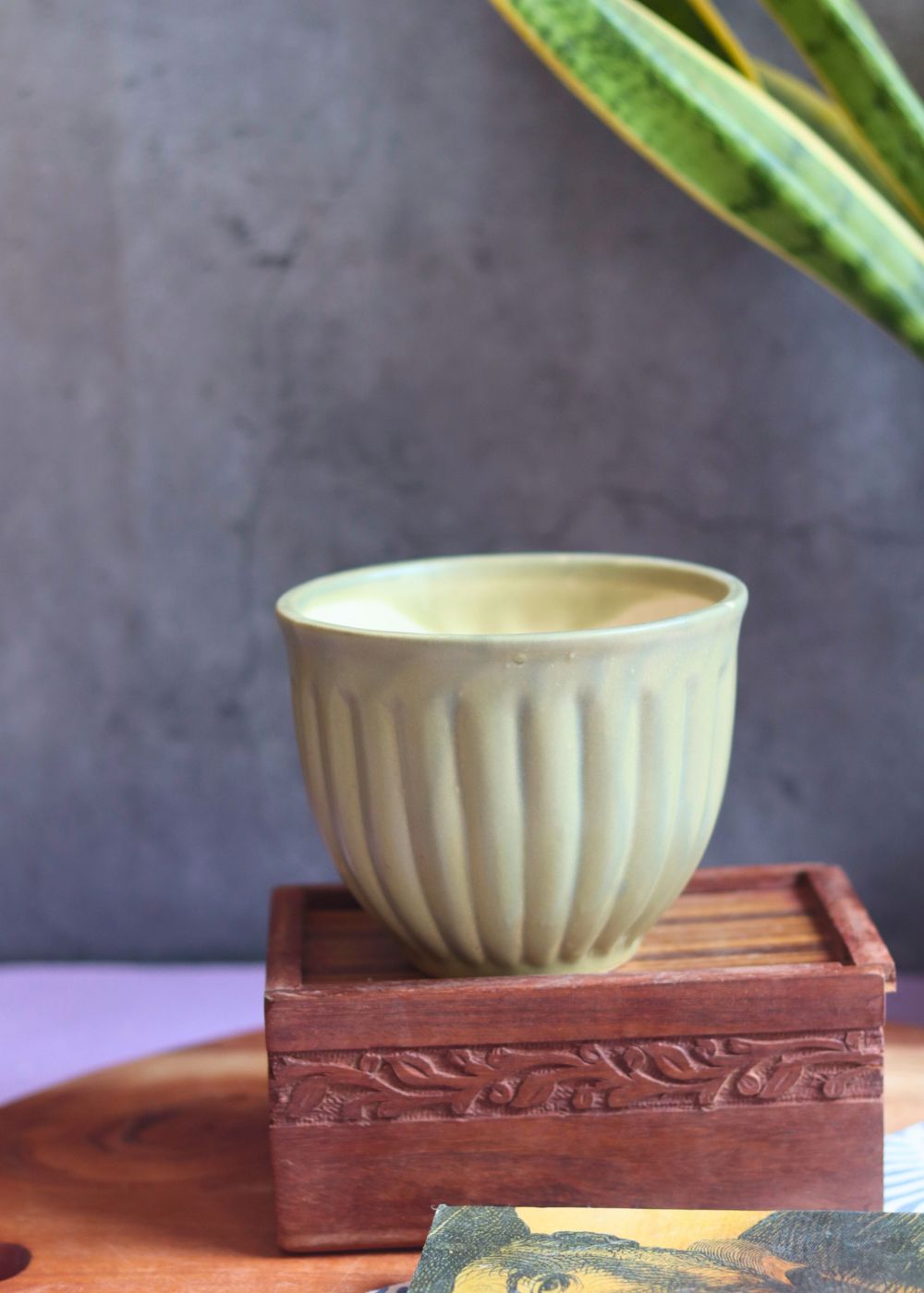 army green planter made by ceramic 