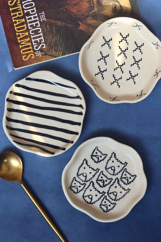 Set of 3 - Heart & Lined Dessert plate handmade in India